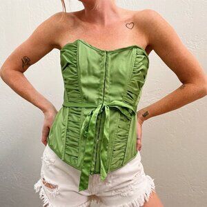 Y2K Charlotte Russe Green Corset Top w/ Ribbon Bow